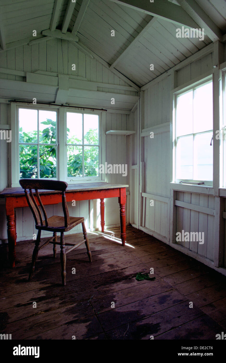 Intérieur de l'écriture de Dylan Thomas, shed, Carmarthenshire Carmarthen, pays de Galles. Artiste : Tony Evans Banque D'Images