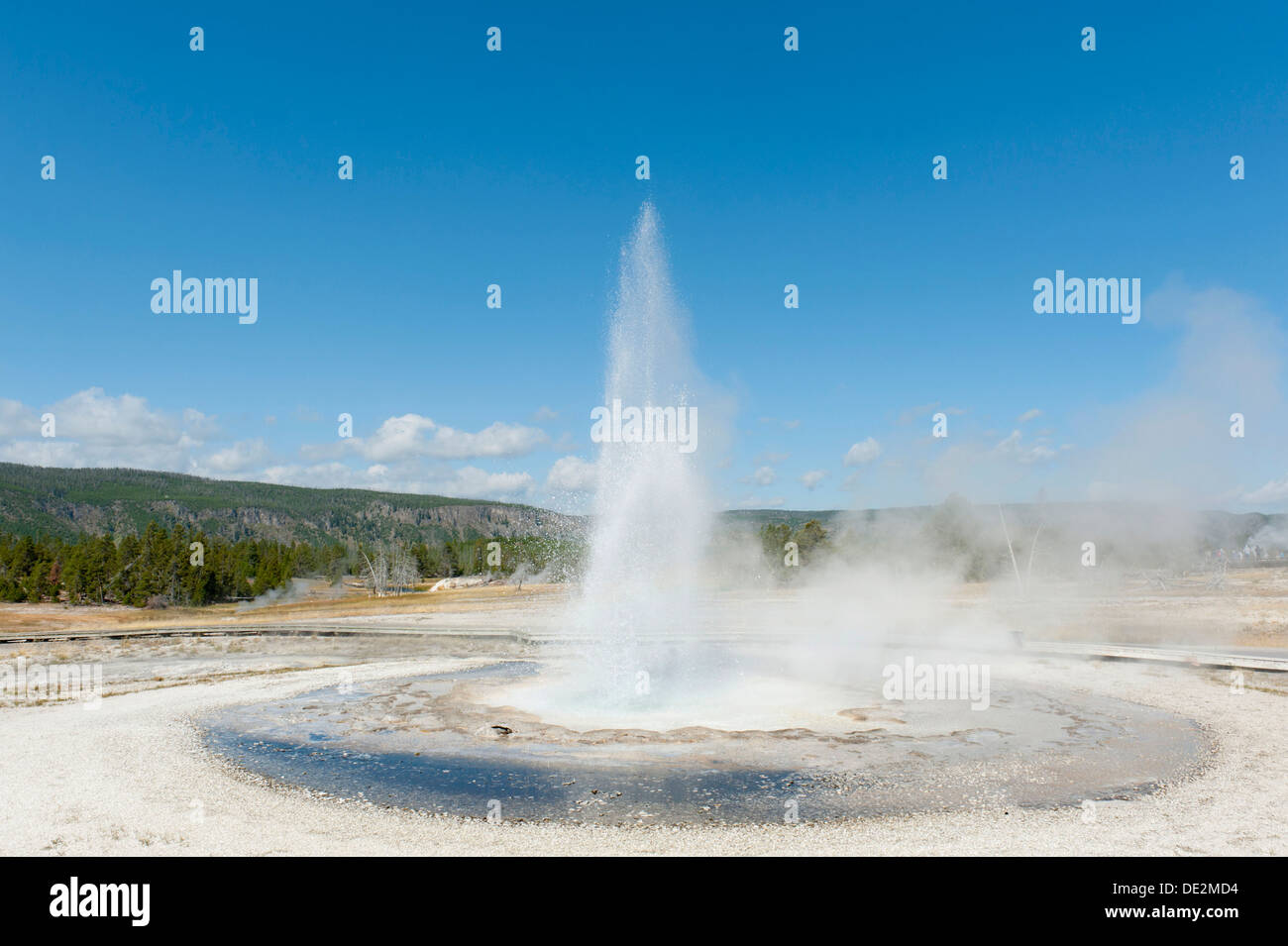 Hot spring, fontaine à eau, éruption, geyser, scierie, geyser, zone Castle-Grand, Upper Geyser Basin, Parc National de Yellowstone Banque D'Images