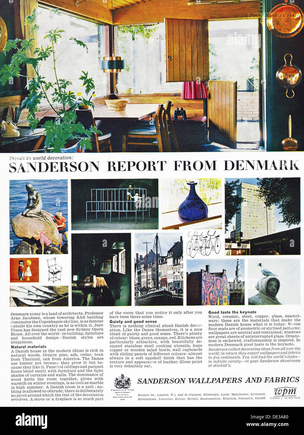 Publicité pour le papier peint et tissus SANDERSON Annonce magazine vers 1964 Banque D'Images