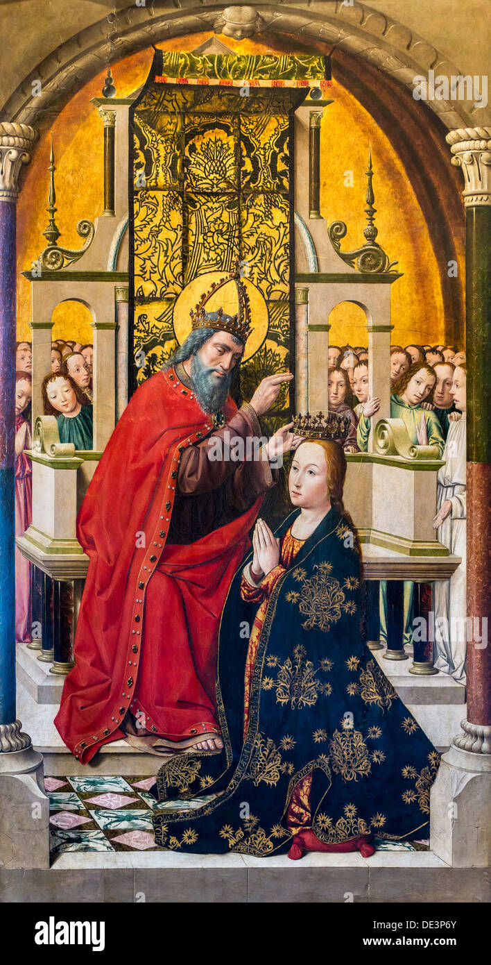 15e siècle - Le couronnement de la Vierge, fin du 15e siècle - Maître de Santa Clara Palencia huile sur toile Banque D'Images