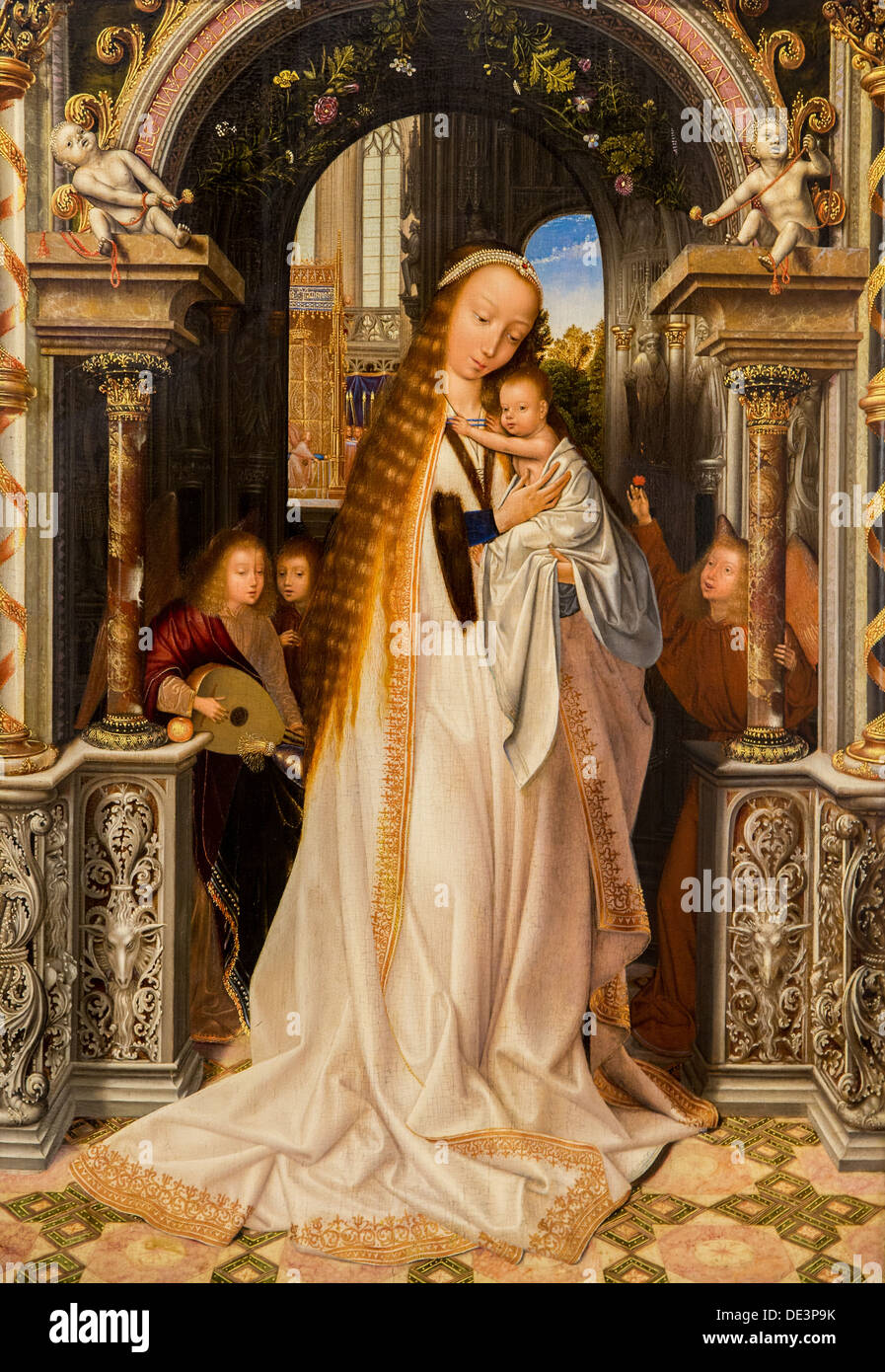 16ème siècle - La Vierge et l'enfant avec des anges, autour de 1509 - Quentin Metsys Banque D'Images