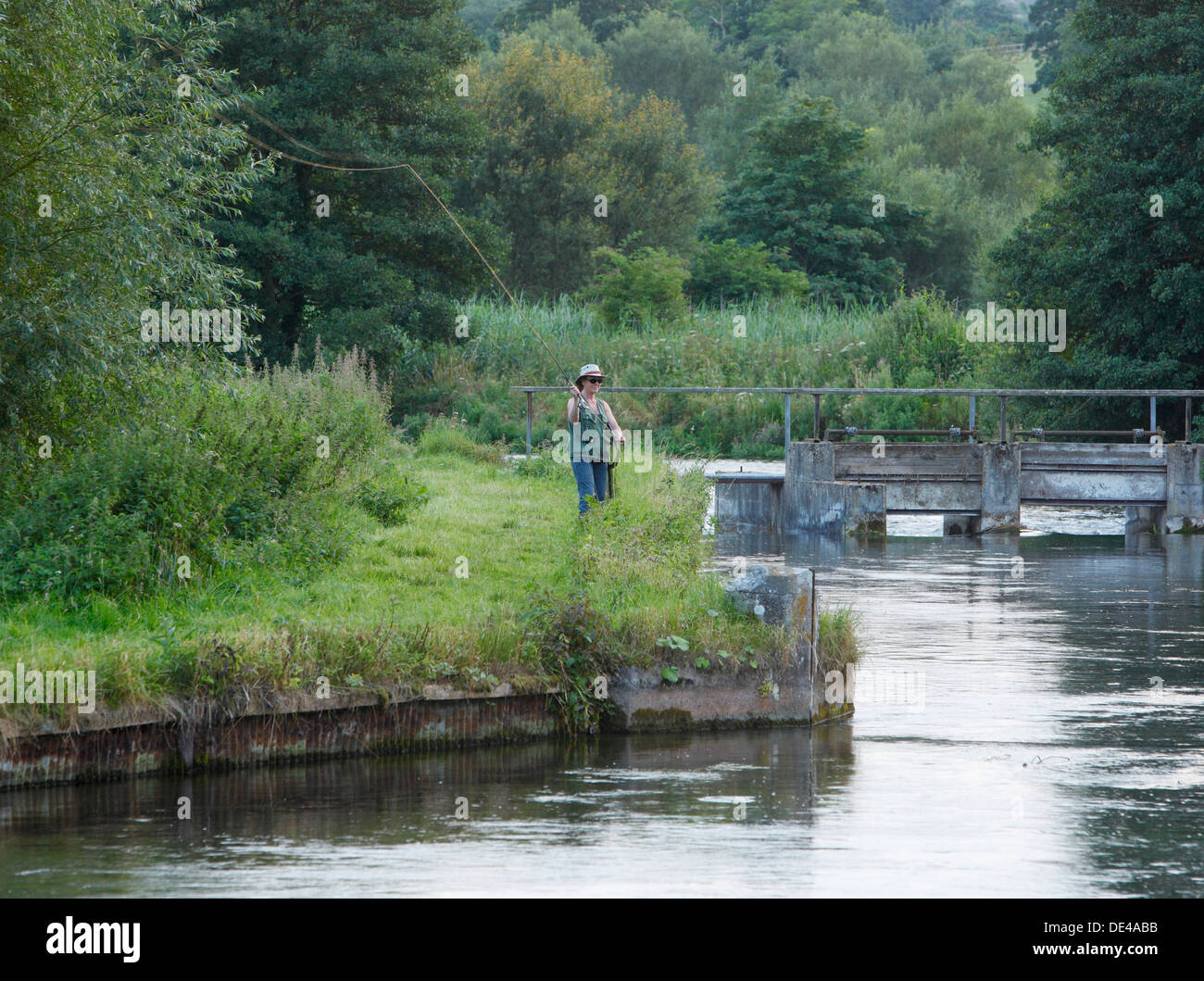 La pêche à la mouche sur la rivière Test. Banque D'Images