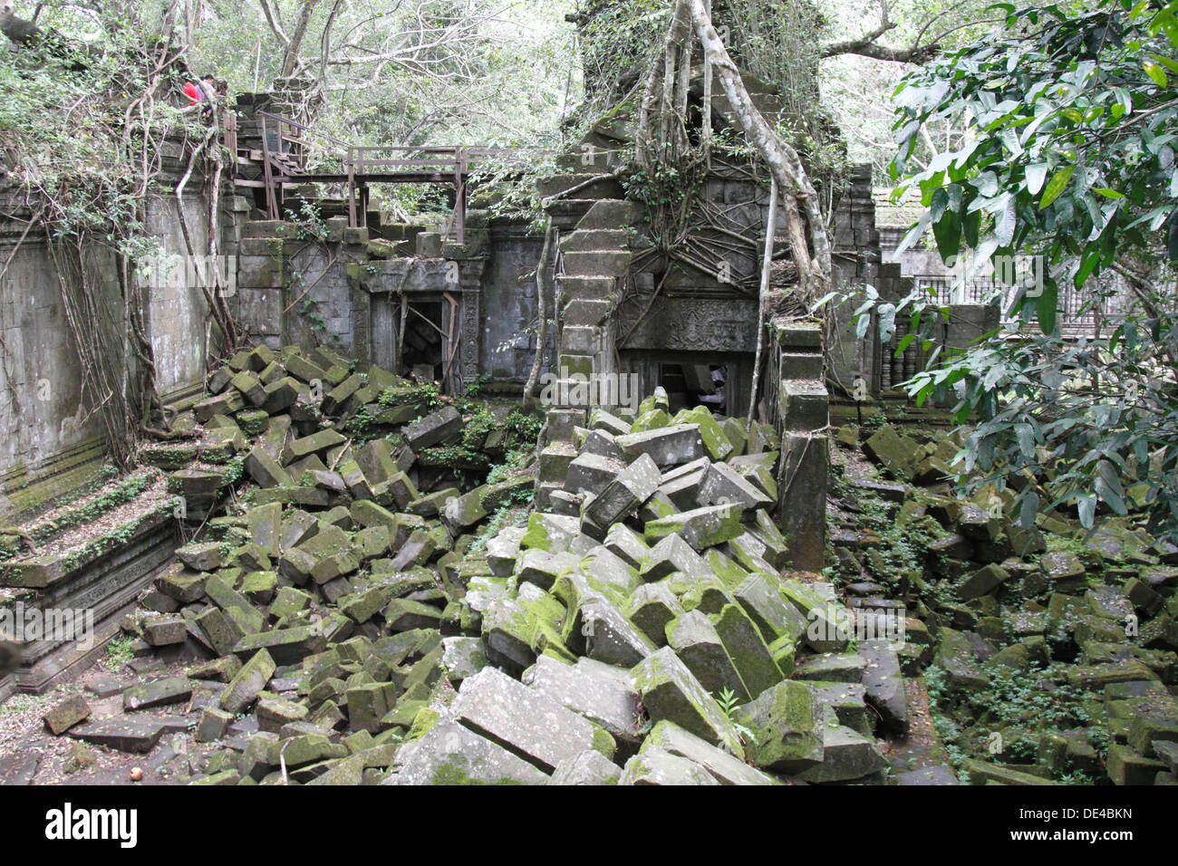 Beng Mealea Temple (hindouistes et bouddhistes), Angkor, Siem Reap, Cambodge. Temple en ruines à l'aide d'un pinceau et de la végétation. Banque D'Images