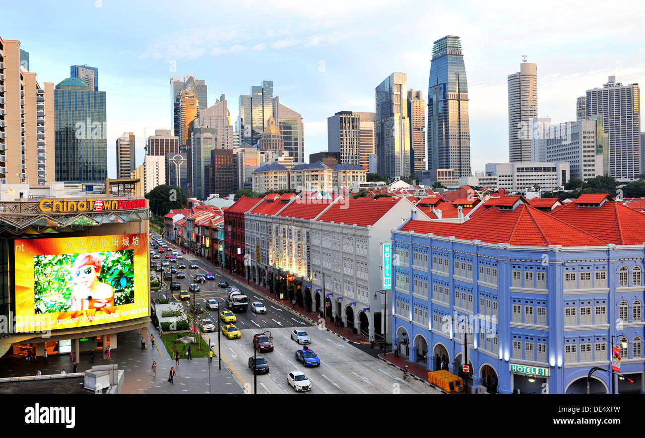 Quartier Central des Affaires de Singapour et de Chinatown Skyline Banque D'Images