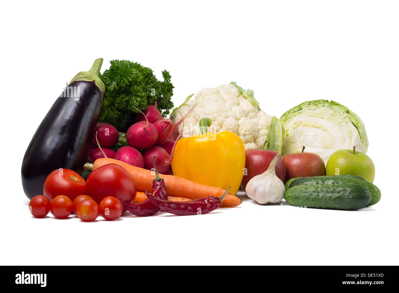 Ensemble de légumes frais sur fond blanc Banque D'Images