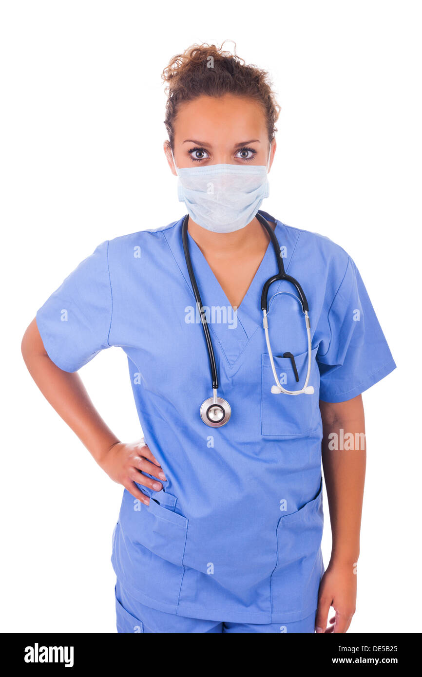 Jeune médecin africain avec masque isolé Banque D'Images