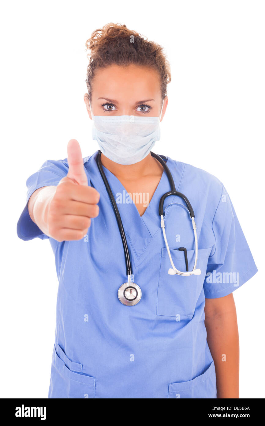 Jeune médecin africain avec masque isolé Banque D'Images