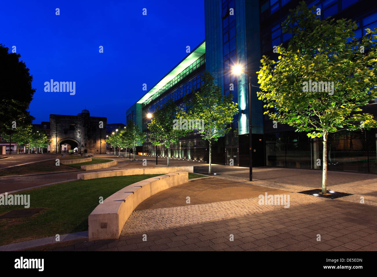 Campus de l'Université De Montfort à Leicester City, nuit, Leicestershire, Angleterre, Grande-Bretagne, Royaume-Uni Banque D'Images