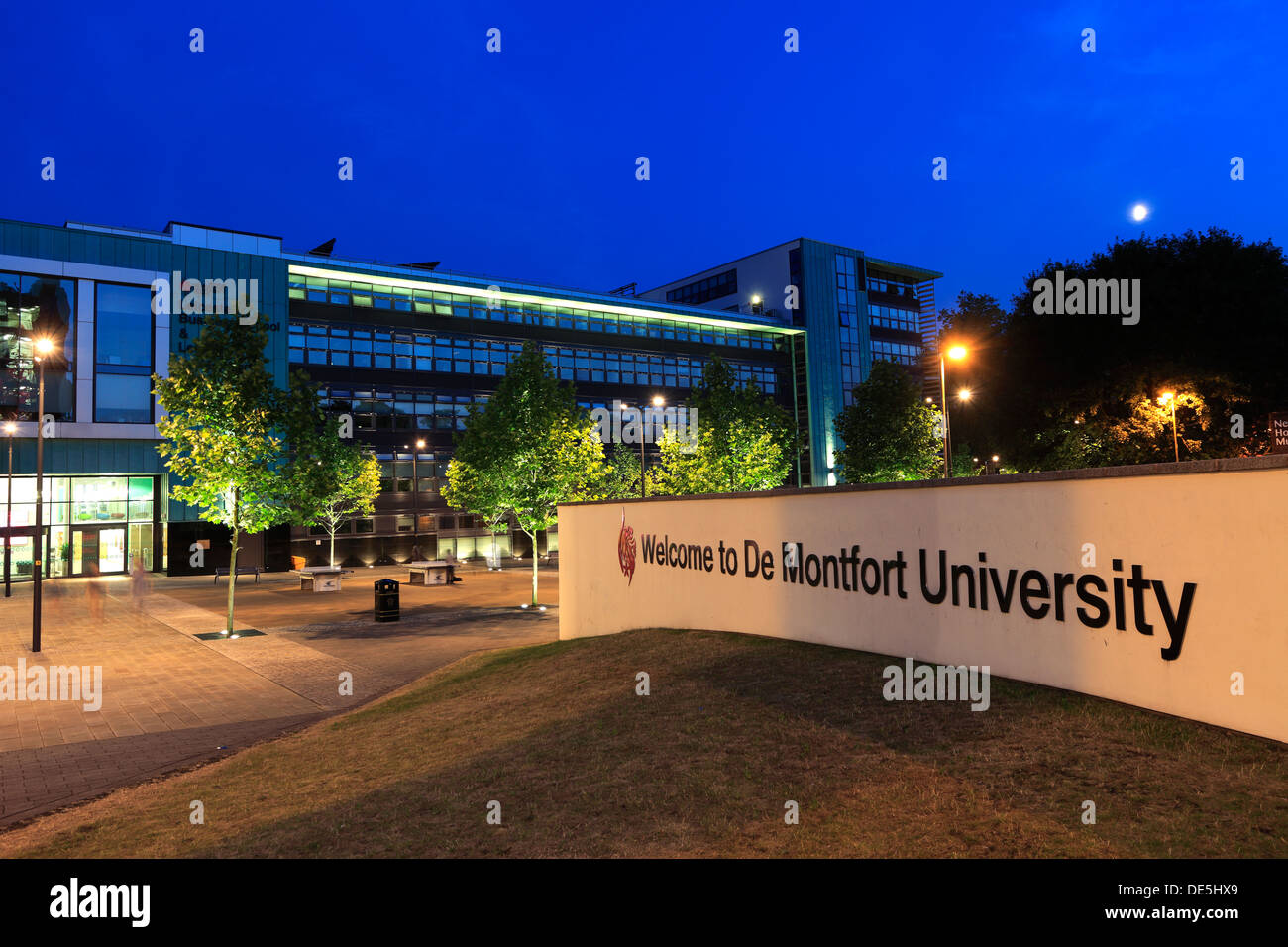 Campus de l'Université De Montfort à Leicester City, nuit, Leicestershire, Angleterre, Grande-Bretagne, Royaume-Uni Banque D'Images