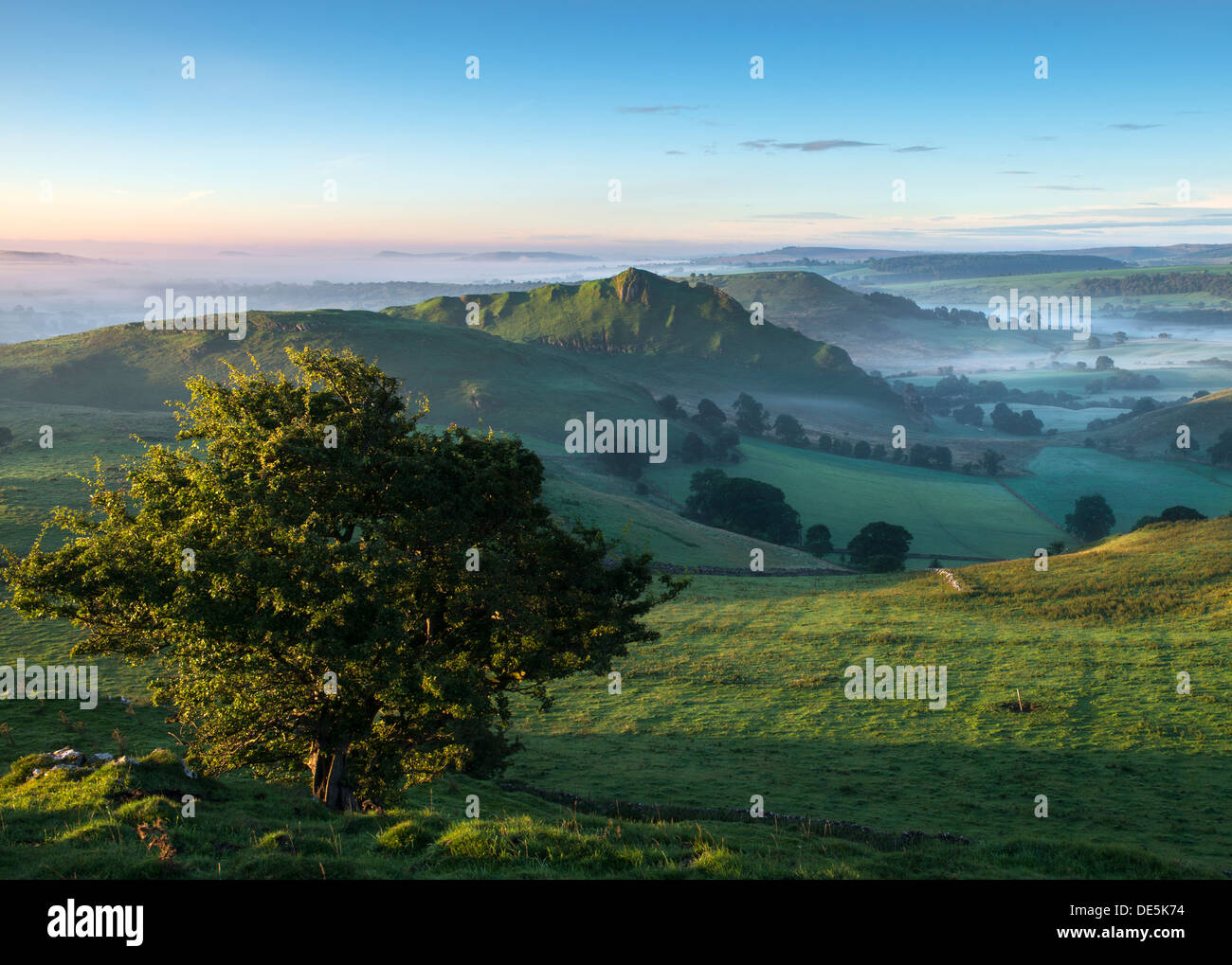 Aube lumière hits Parkhouse Hill dans le parc national de Peak District Derbyshire, Angleterre Banque D'Images