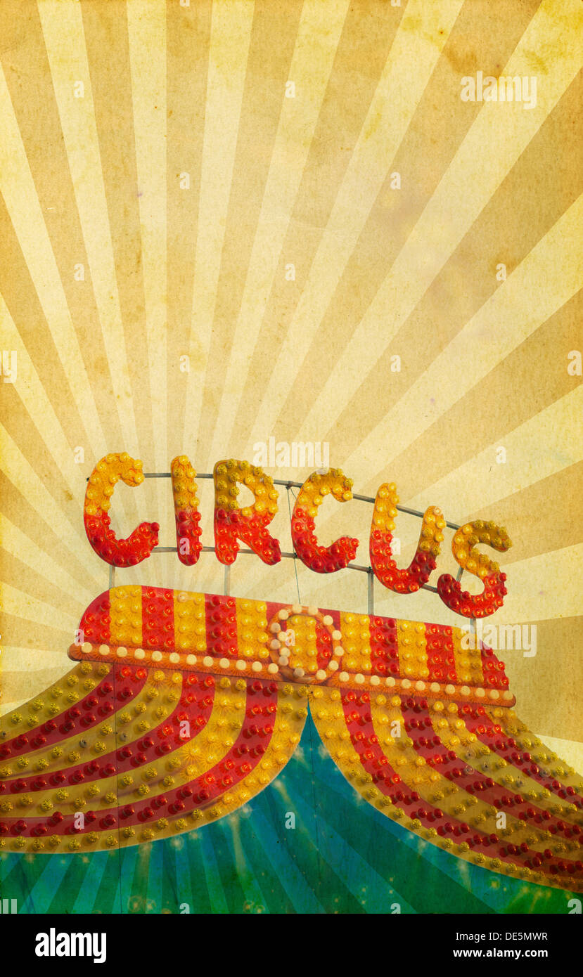 Vintage circus en néon sur vieux papier fond Banque D'Images
