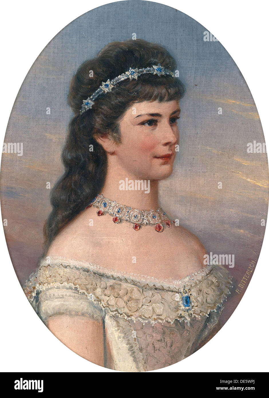 Portrait d'Elisabeth de Bavière avec Diadem. Artiste : Bitterlich, Richard (1862-1940) Banque D'Images