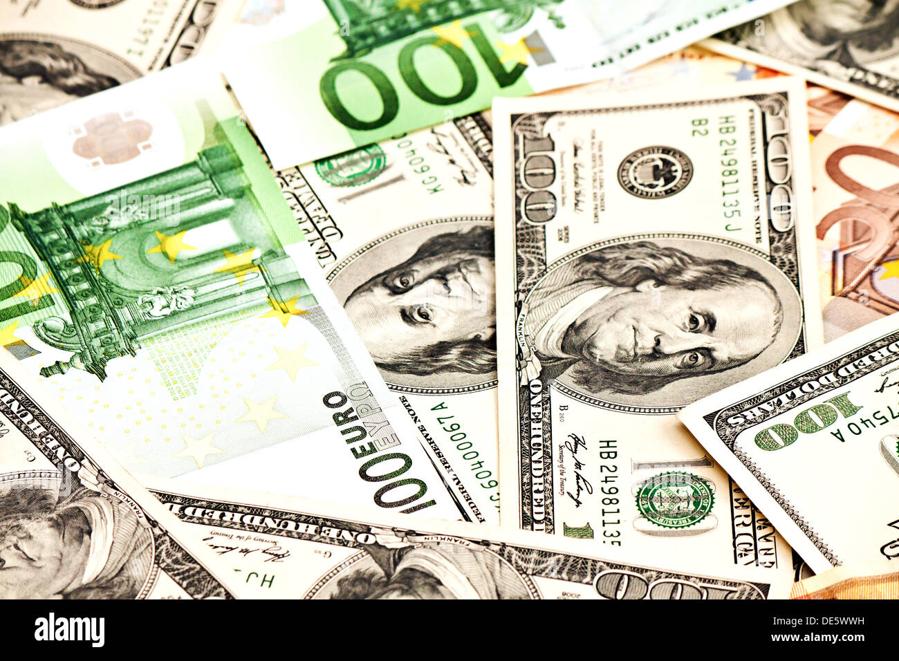 Deux principales monnaies fortes - US Dollar et Euro Banque D'Images