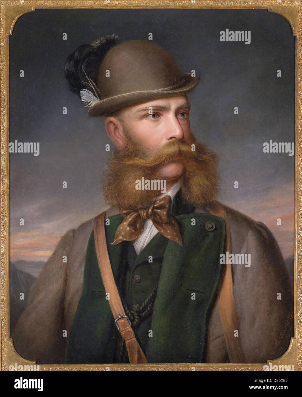 Portrait de François-Joseph I d'Autriche en robe de chasse, 1877. Artiste : Mahlknecht, Edmund (1820-1903) Banque D'Images
