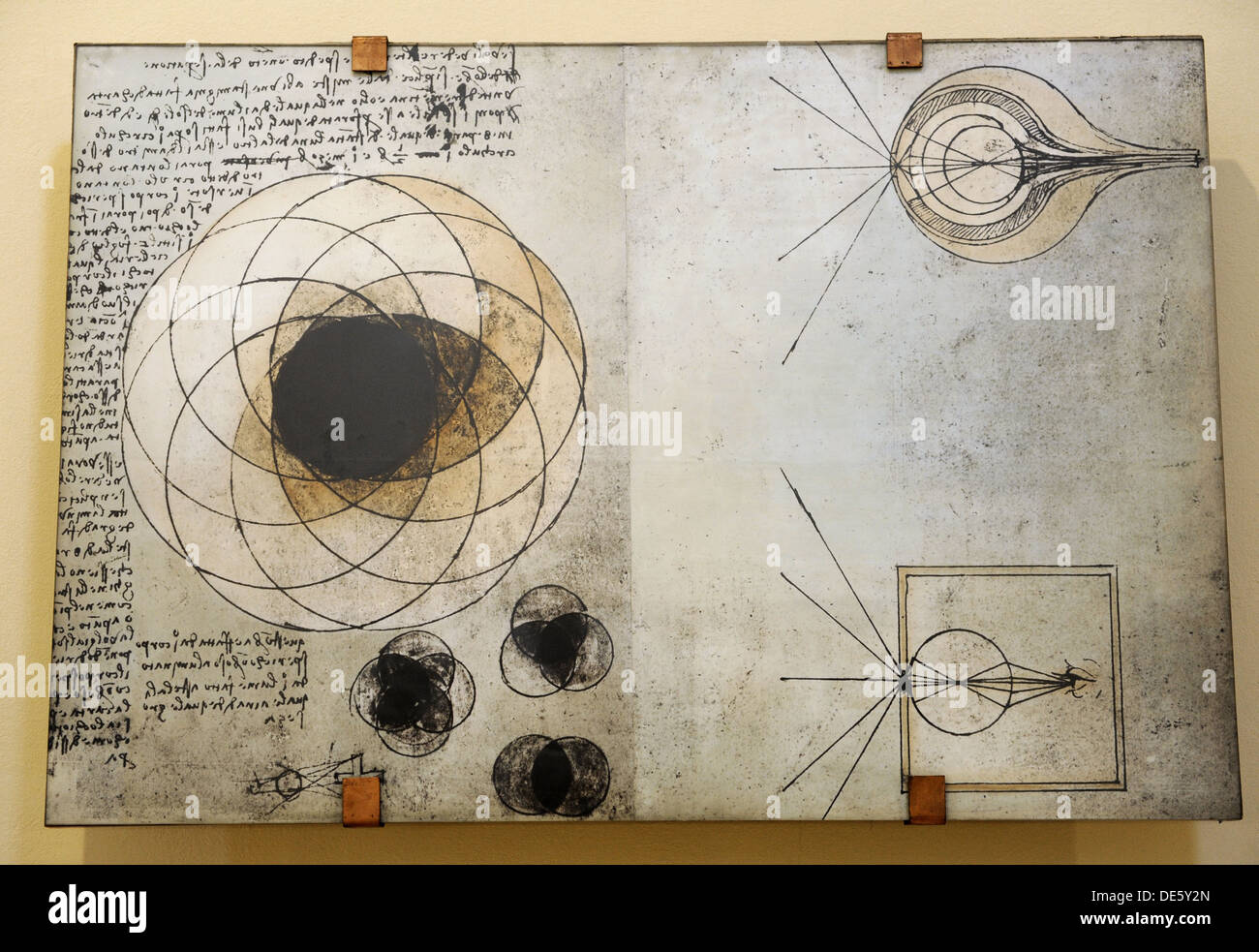 Le mécanisme de la vision. Codice Atlantico, 1490. Manuscrit dédié à l'étude de l'œil et à la science de la vision. Banque D'Images