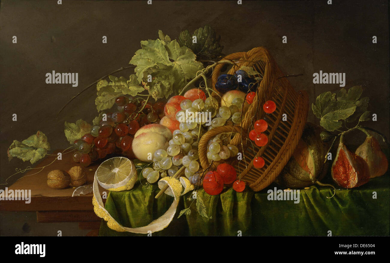 Nature morte avec un panier de fruits, ca 1654. Artiste : Heem, Cornelis, de (1631-1695) Banque D'Images