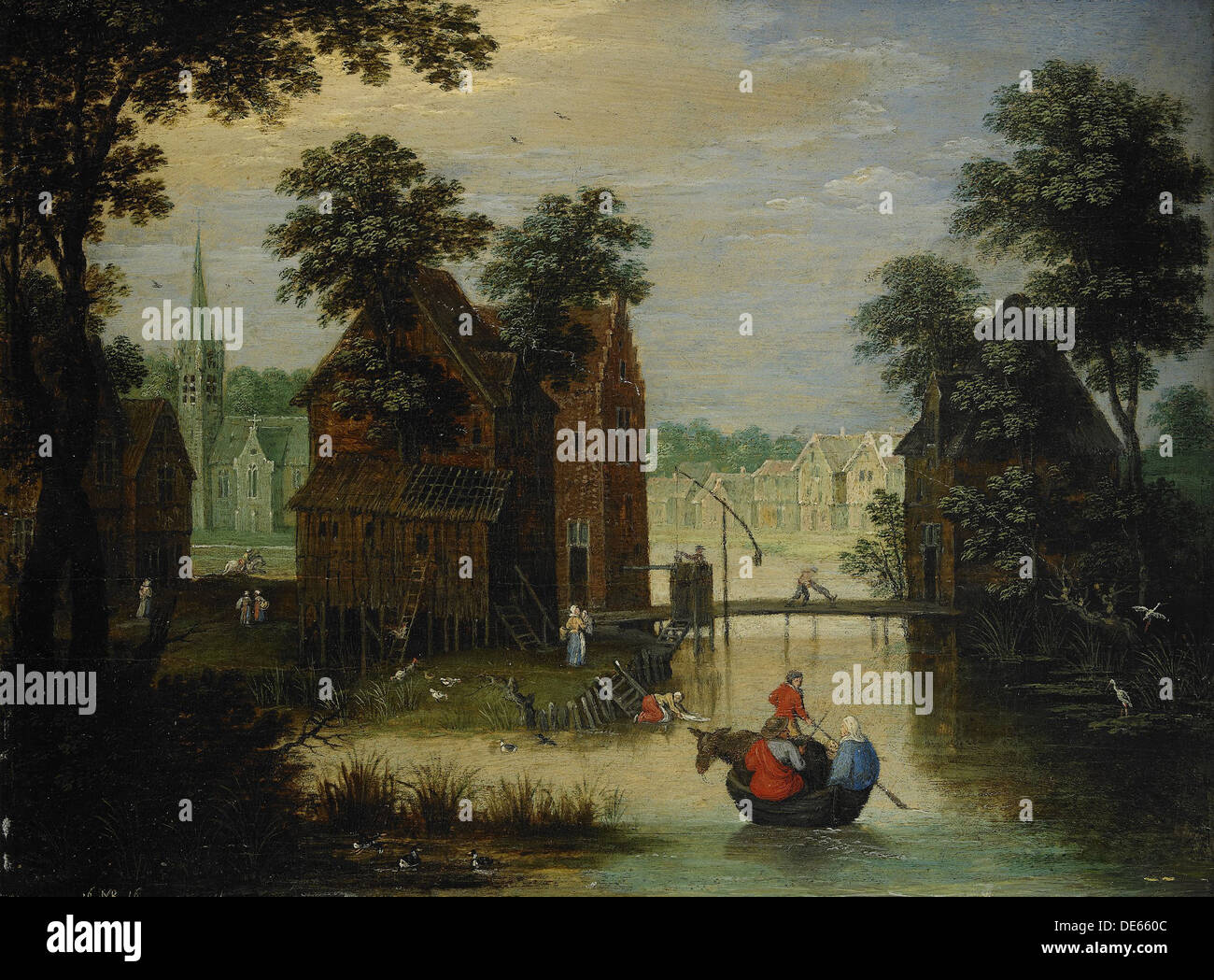 Rivière paysage avec la fuite en Égypte, 1616. Artiste : Ryckaert, Maerten (1587-1631) Banque D'Images