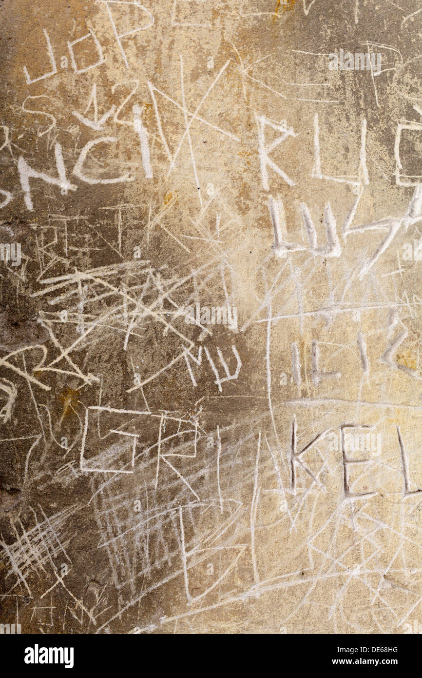 La Croatie Pazin, sculpté, gribouillis dans le mur de la maison Banque D'Images