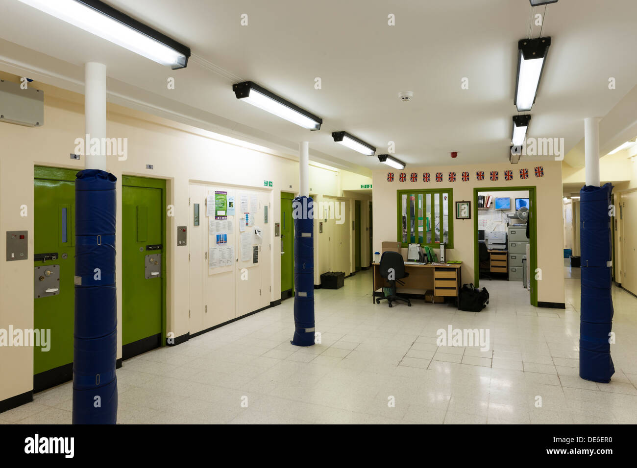 L'isolement cellulaire d'une aile de la prison dans le Lancashire, Royaume-Uni. Banque D'Images