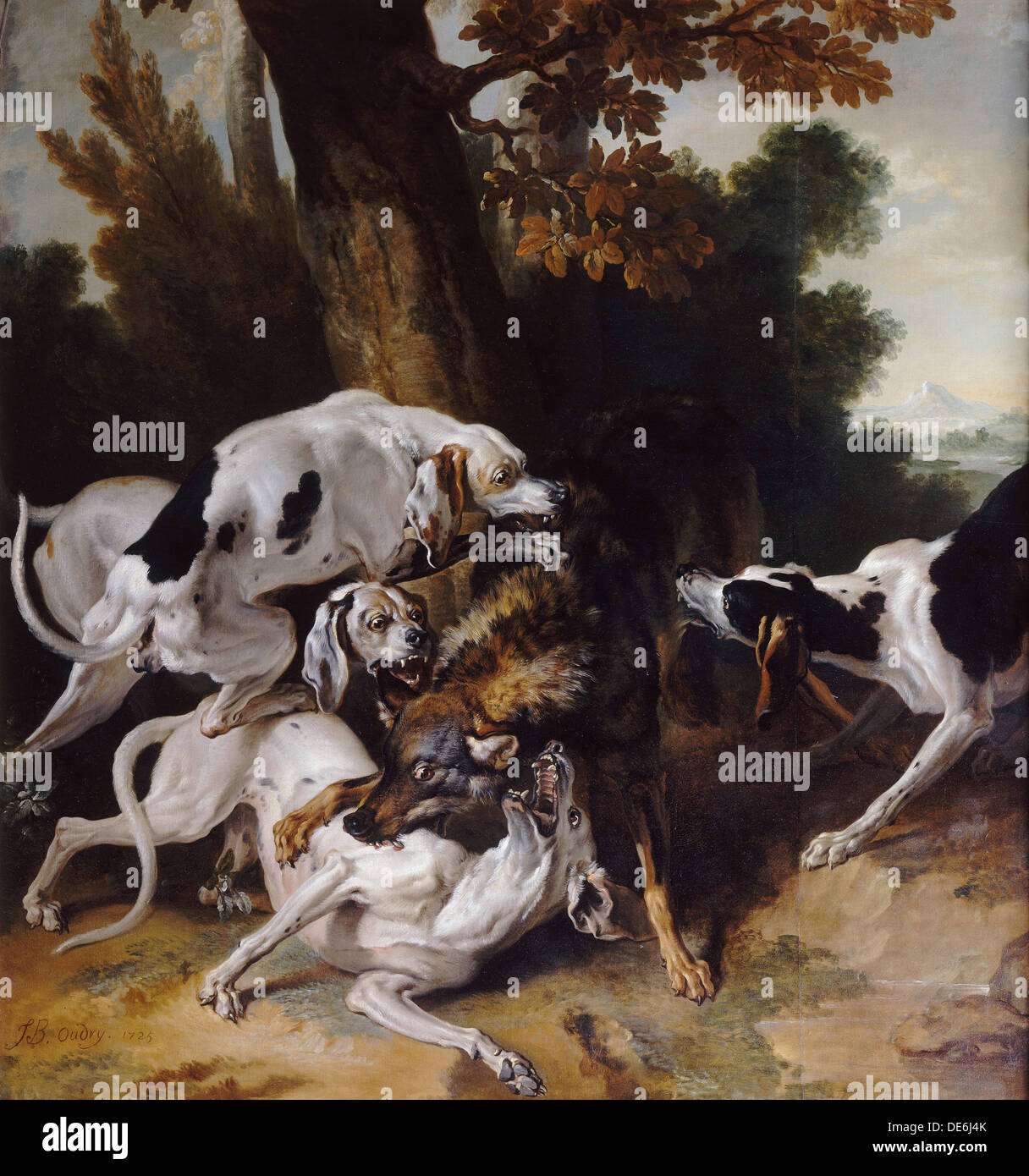 La chasse au loup, 1725. Artiste : Oudry, Jean-Baptiste (1686-1755) Banque D'Images