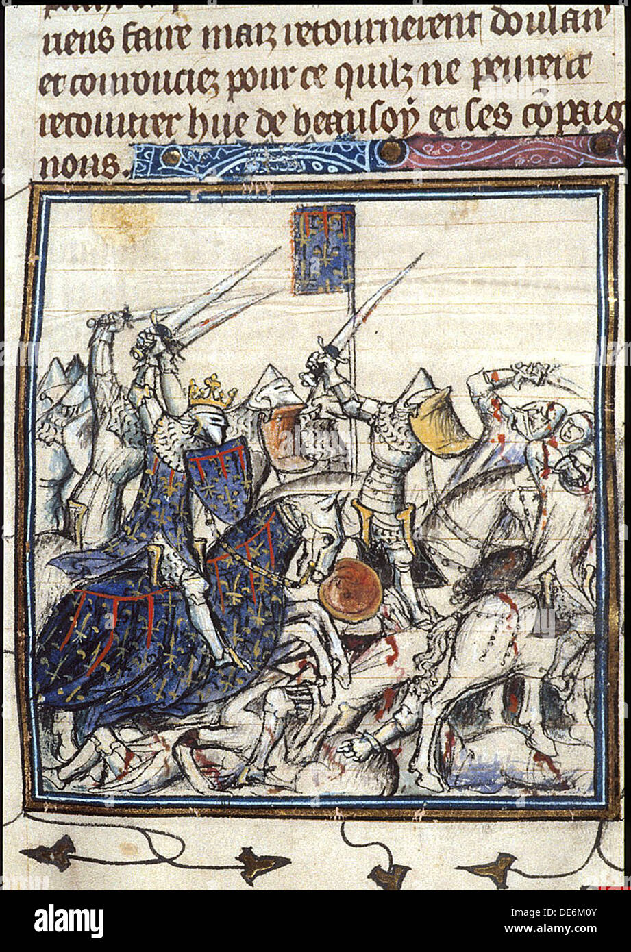 Croisés et sarrasines des combats durant la troisième croisade (à partir de l Chroniques de France ou de St Denis), après 1380. Artiste : Anonyme Banque D'Images