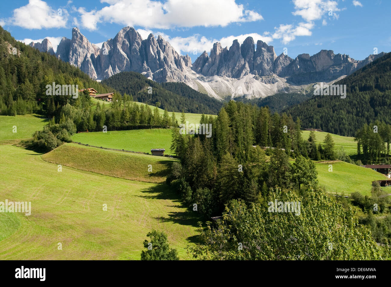 Vallée d'Villnoss au Tyrol du Sud, Italie. Banque D'Images