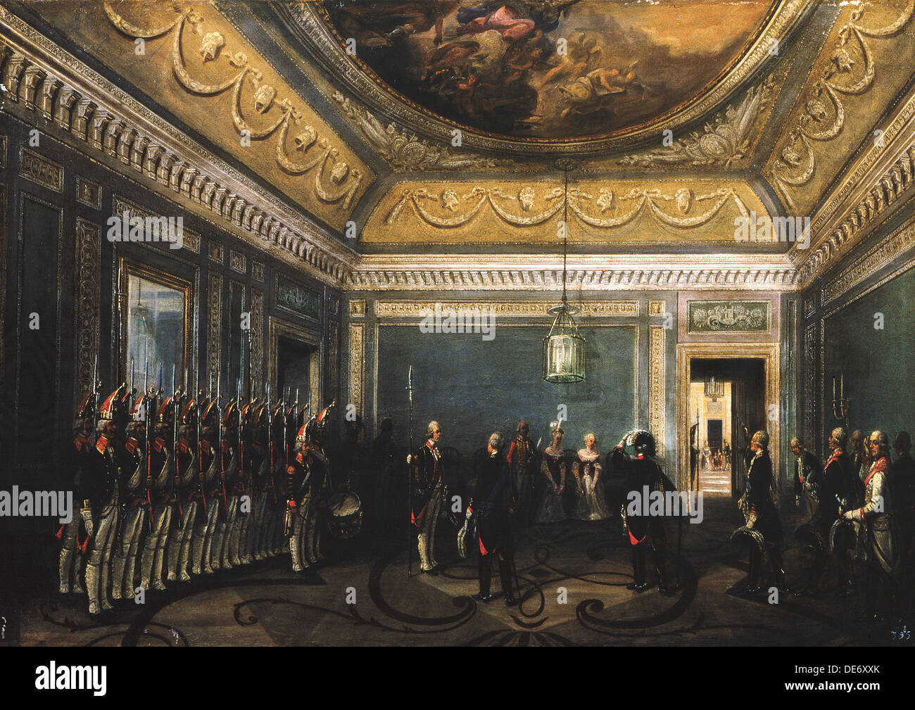 La modification de la Régiment Préobrajenski gardes dans la Gatchina palais à l'époque de Paul I, 1845. Artiste : Schwarz, Gustav (ca. 1800-après 1855) Banque D'Images