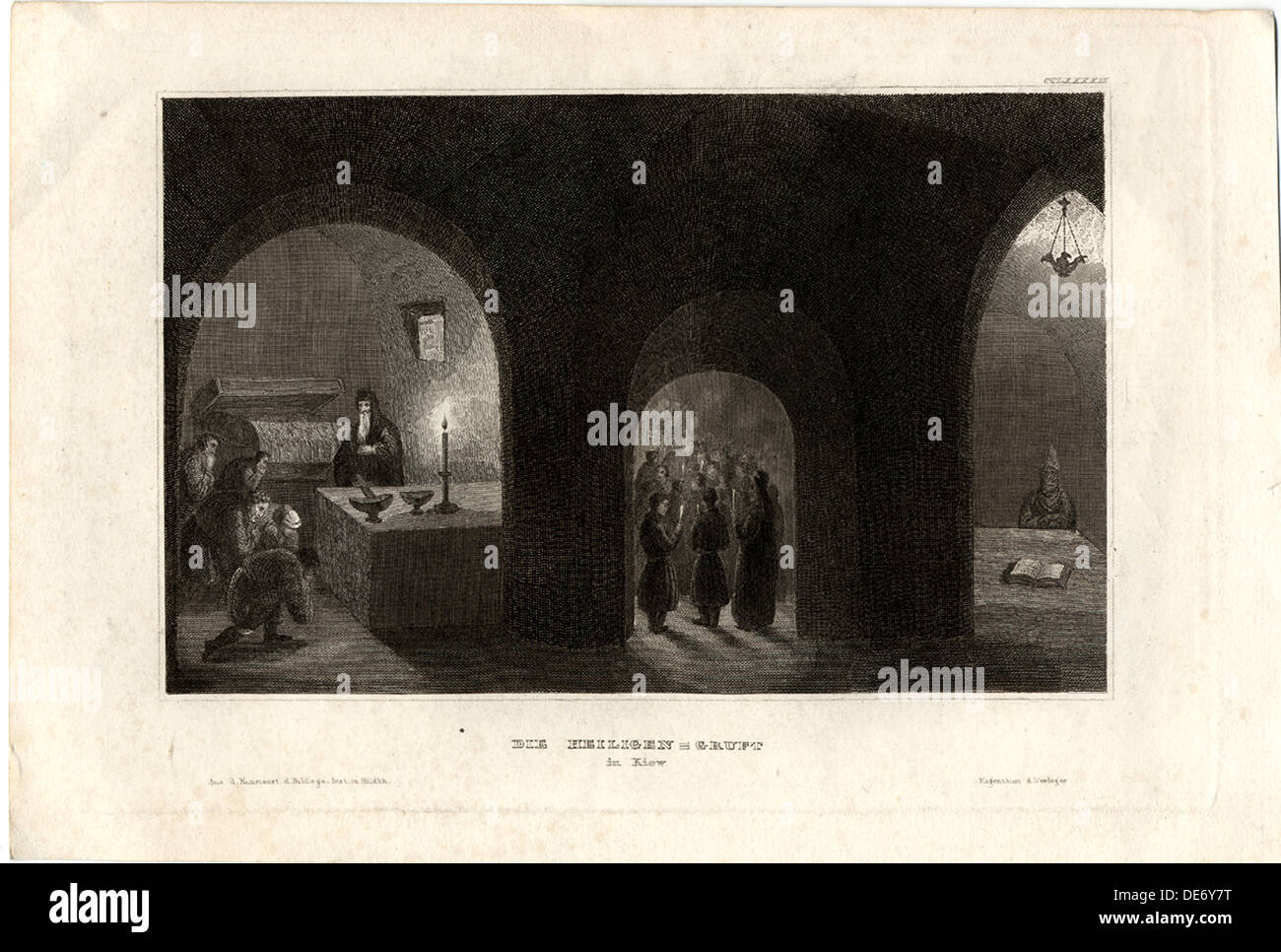 Vue de l'intérieur de la Sainte tombe dans le monastère des grottes de Kiev, 1850. Artiste : Anonyme Banque D'Images