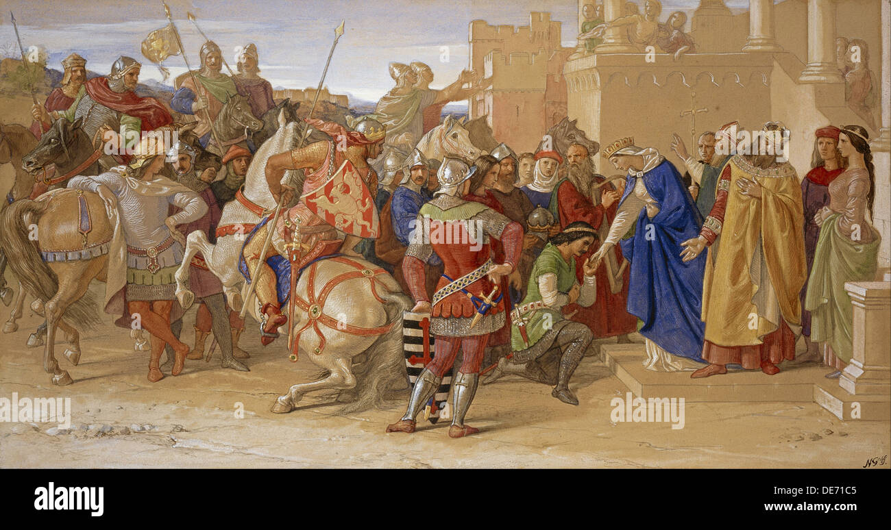 Les chevaliers de la Table ronde sur le point de partir en quête du saint Graal, 1849. Artiste : Dyce, William (1806-1864) Banque D'Images