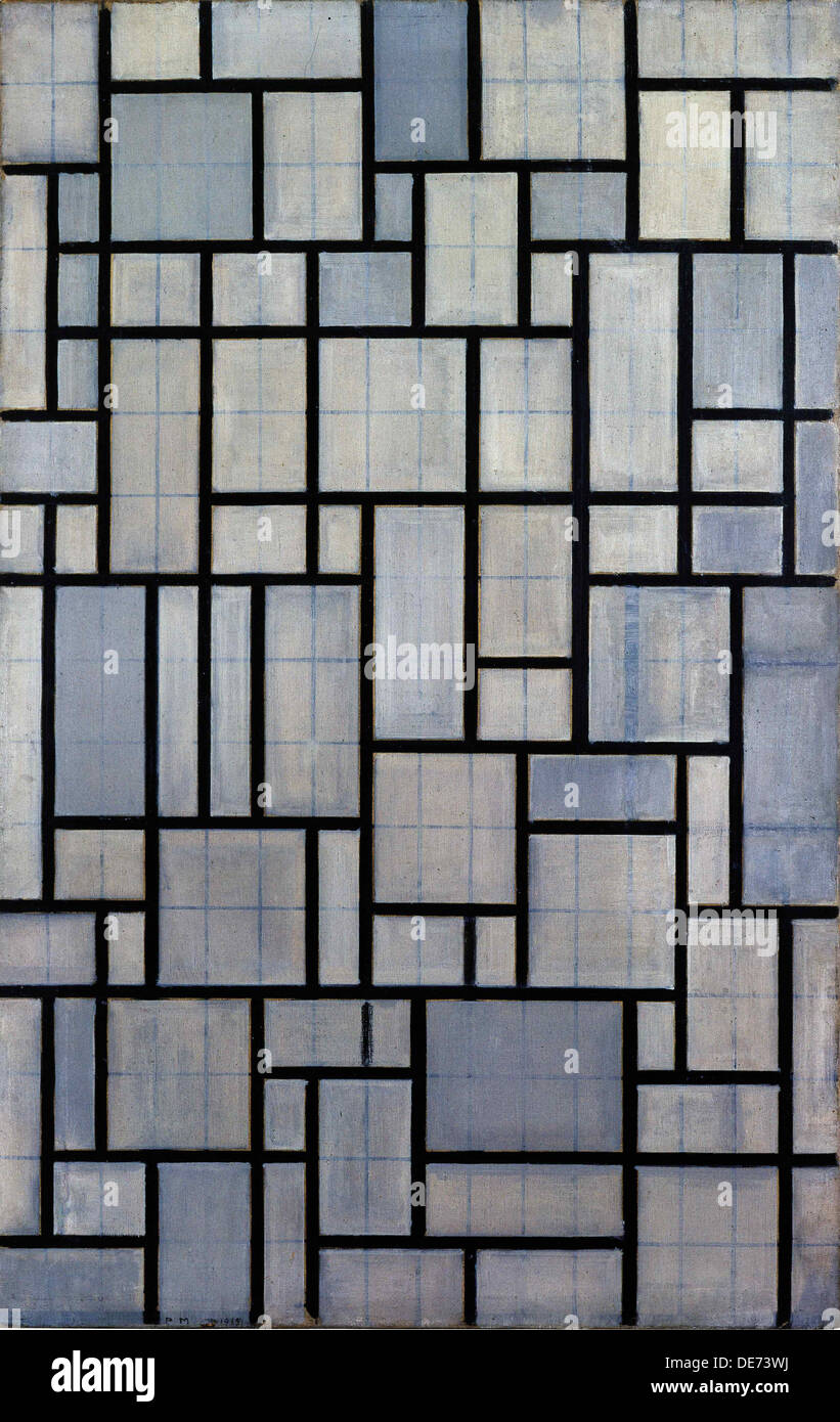 La composition avec Grid 2, 1915. Artiste : Mondrian, Piet (1872-1944) Banque D'Images