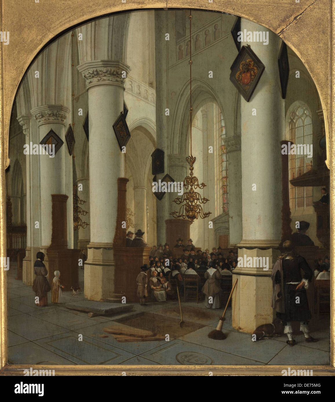 Vue à l'intérieur de l'église Saint-bavon à Haarlem, 1666, pendant la messe. Artiste : Vliet, Hendrick Cornelisz. van (1611-1675) Banque D'Images