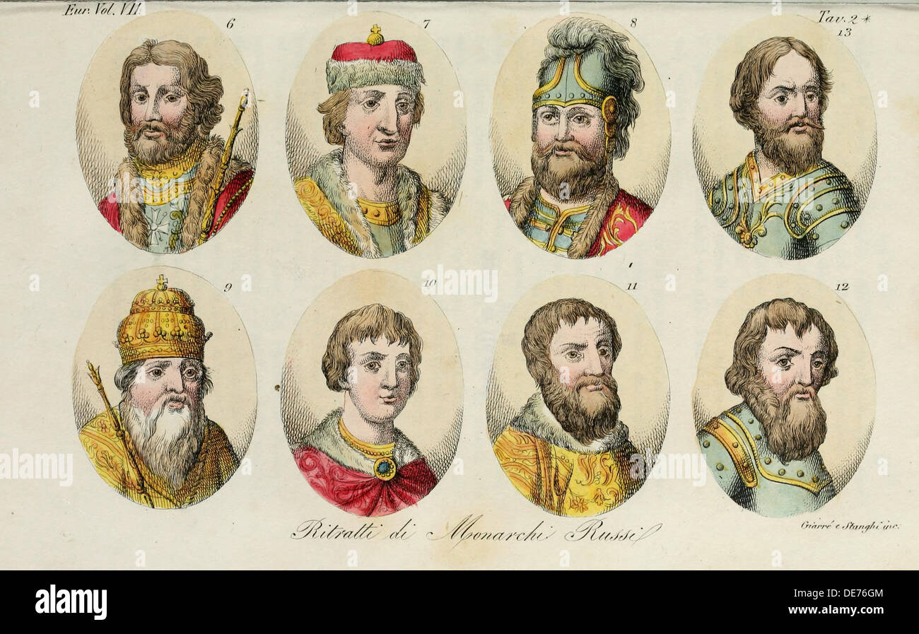 6. Iaroslav 7. Sviatoslav II 8. Sviatopolk 9. Vladimir Monomaque 10. Yuri I 11. Ivan II 12. Dmitry Donskoy 13. Ivan III, 1831. Artiste : Giarrè, Luigi ( Banque D'Images