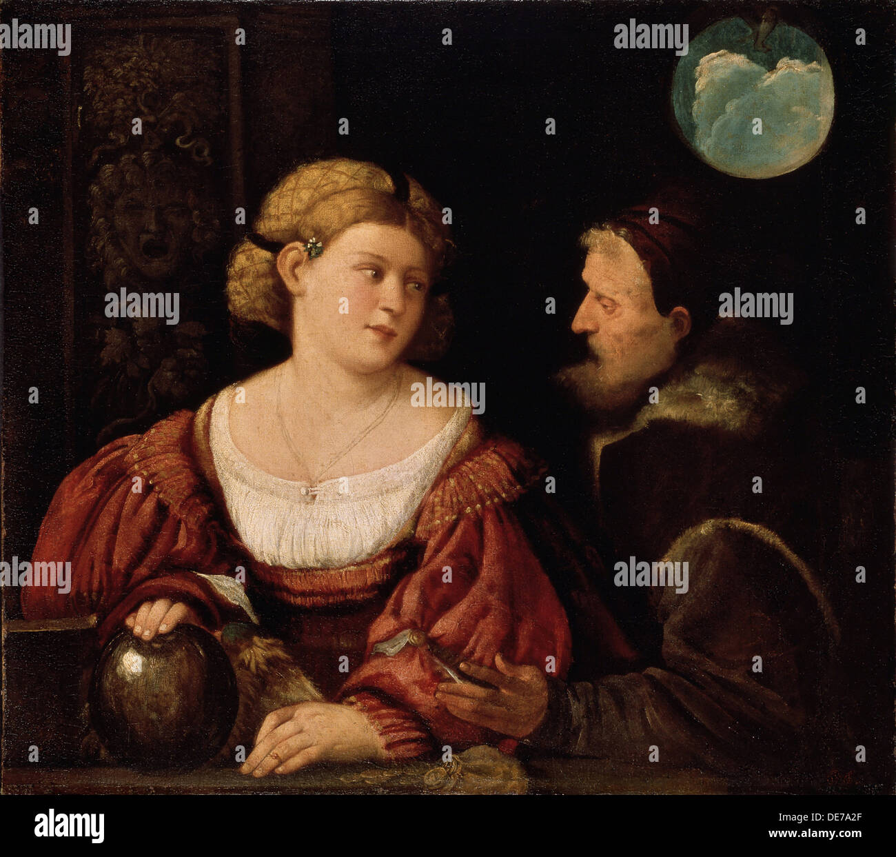 Séduction (vieil homme et une jeune femme), 1515-1516. Artiste : Giovanni Cariani, (ca. 1485-1547) Banque D'Images
