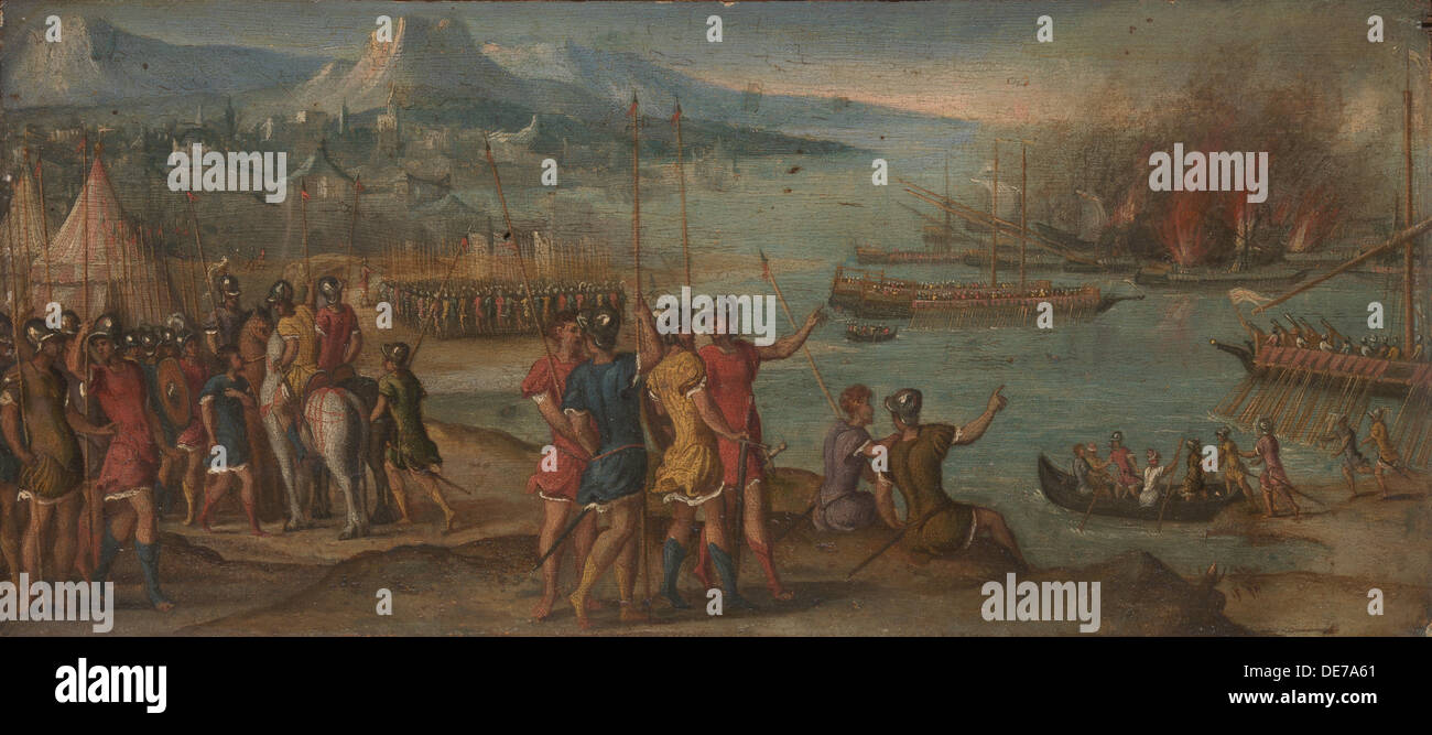 Une bataille navale, ch. 1580. Artiste : maître italien Banque D'Images