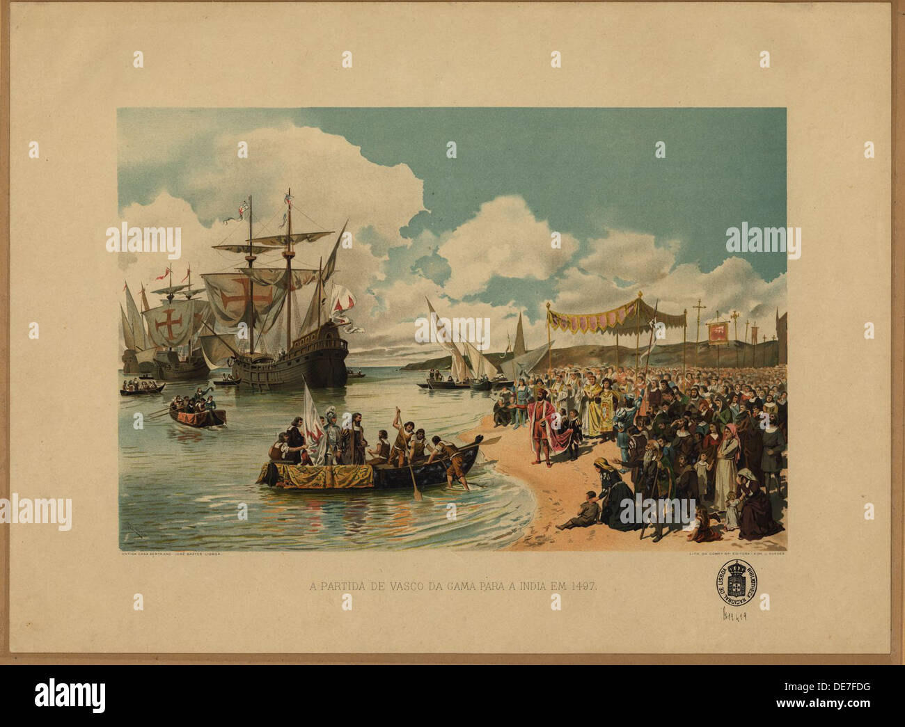 L'arrivée de Vasco de Gama en Inde, ch. 1900. Artiste : Gameiro, Alfredo Roque (1864-1935) Banque D'Images