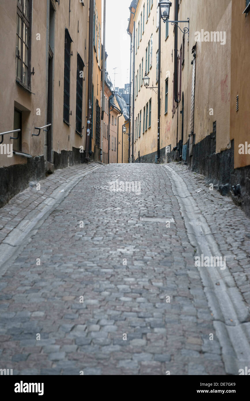 Une route pavée à Stockholm, Gamla Stan Banque D'Images