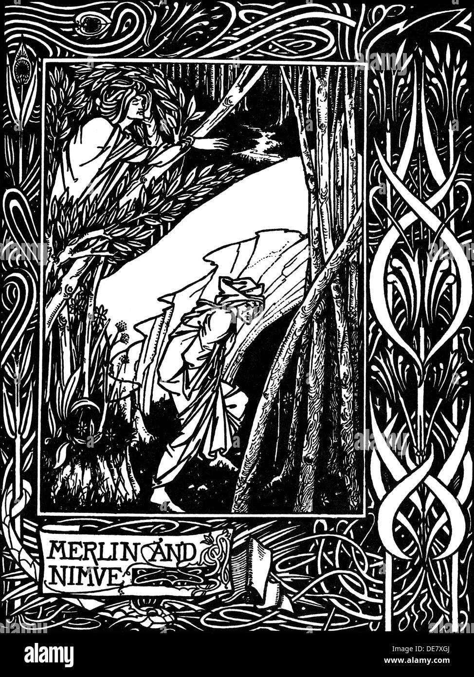 Merlin et Nimue. Illustration pour le livre Le morte d'Arthur de Sir Thomas Malory, 1893-1894. Banque D'Images