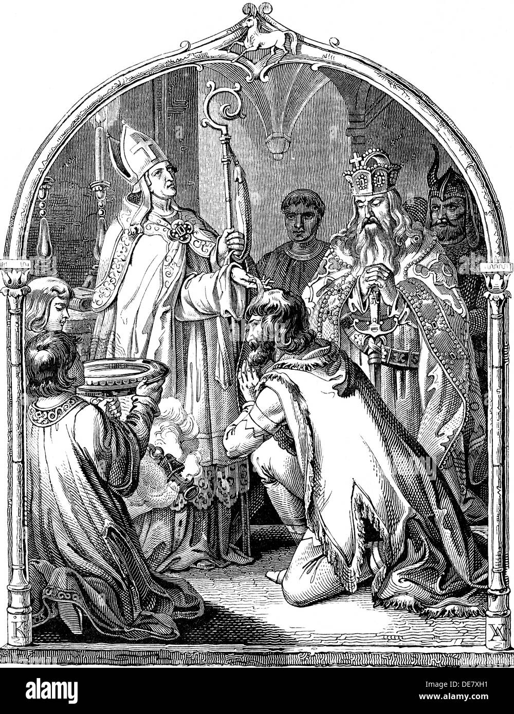 Baptême du chef saxon Widukind, 1840. Banque D'Images