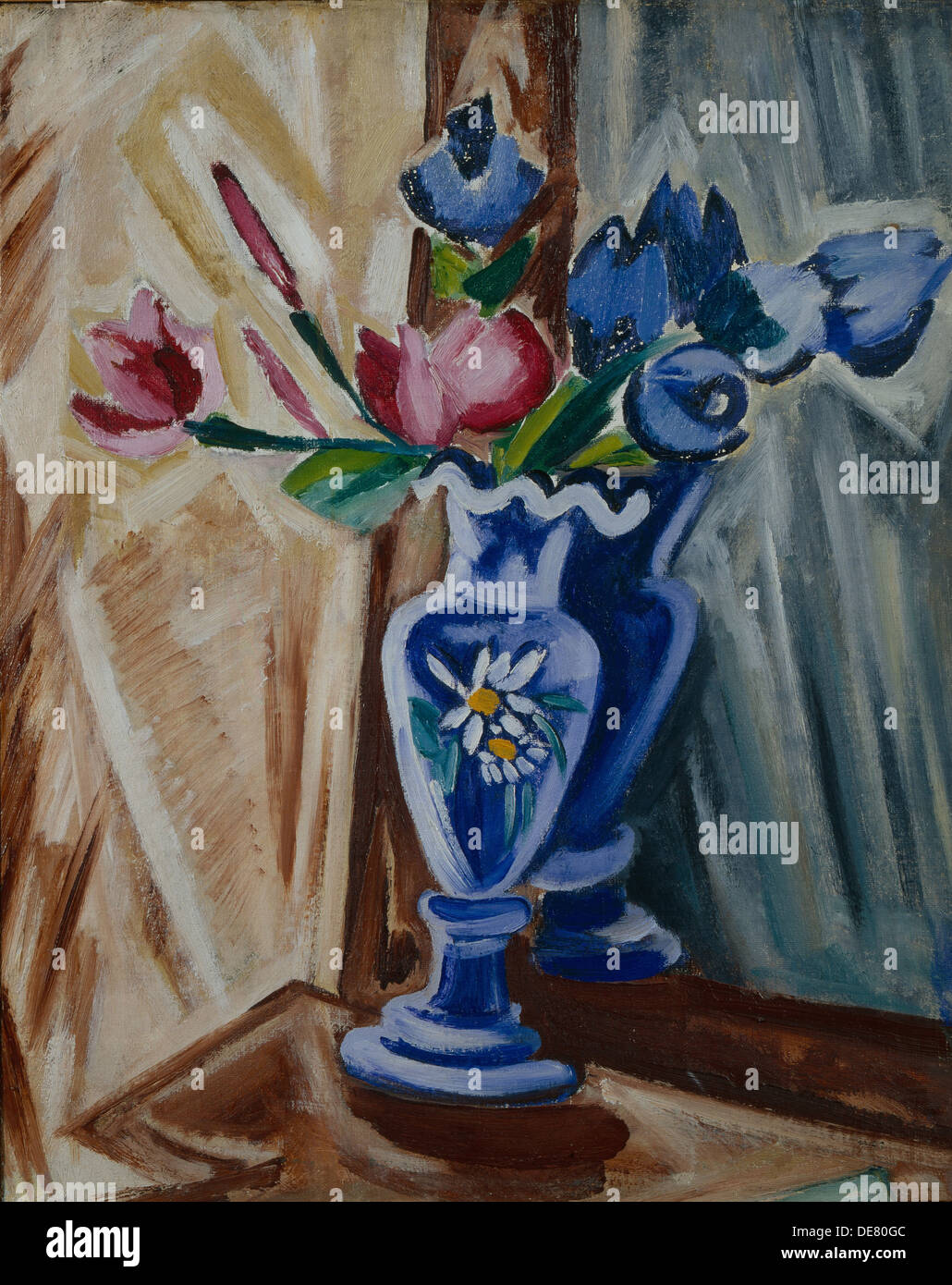 Vase bleu avec des fleurs, 1913. Artiste : Olga Vladimirovna Rozanova, (1886-1918) Banque D'Images