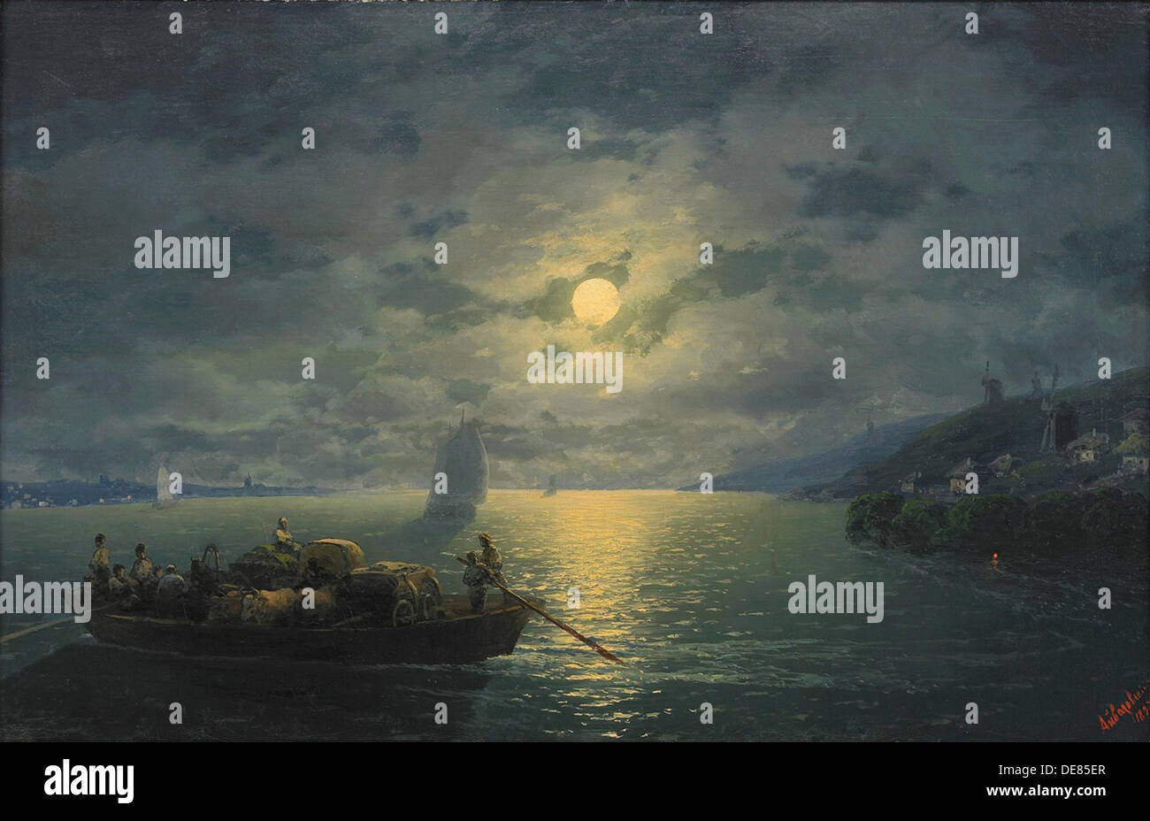 Traverser le Dniepr à lune, 1897. Artiste : Aivazovsky, Ivan Constantinovitch (1817-1900) Banque D'Images