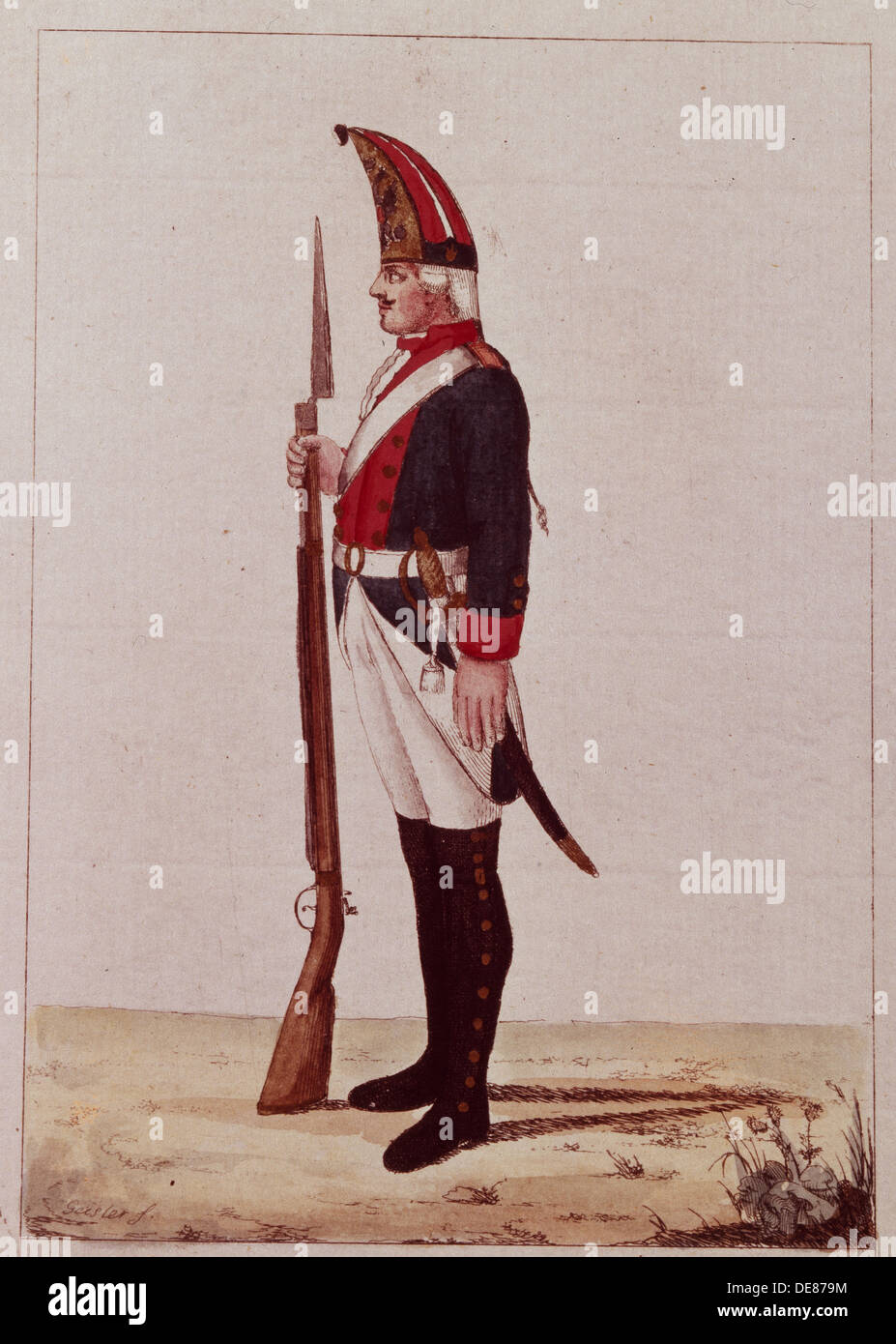 Grenadier du premier bataillon de marine, 1786. Artiste : Anonyme Banque D'Images
