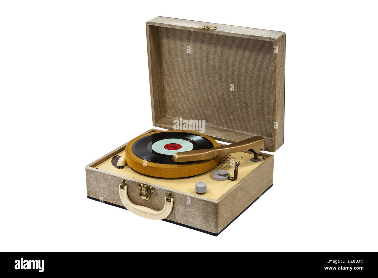 Peu retro record player isolated with clipping path. Banque D'Images