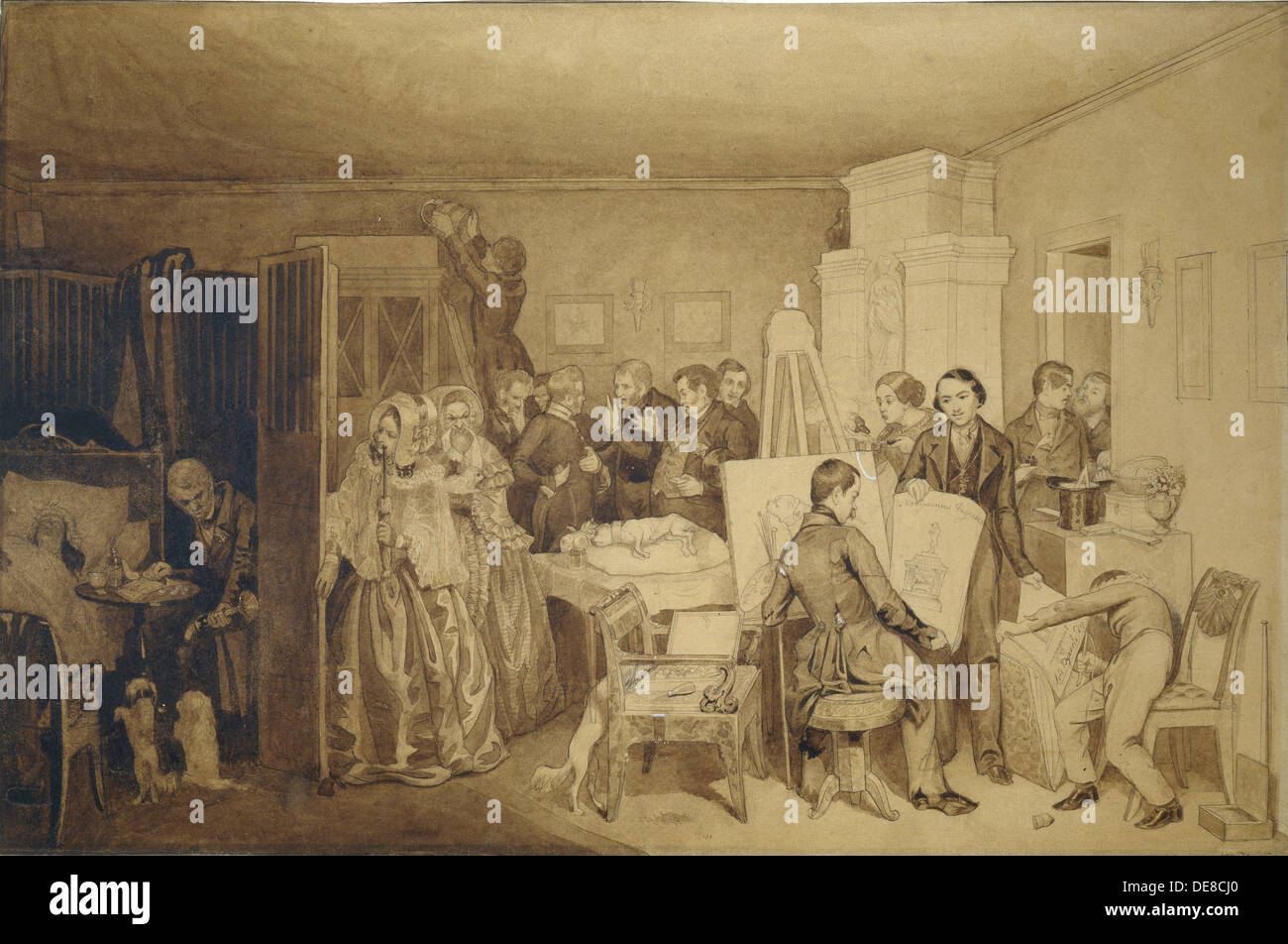 Les conséquences de la mort d'Fidelka, 1844. Artiste : Fedotov, Pavel Andreïevitch (1815-1852) Banque D'Images