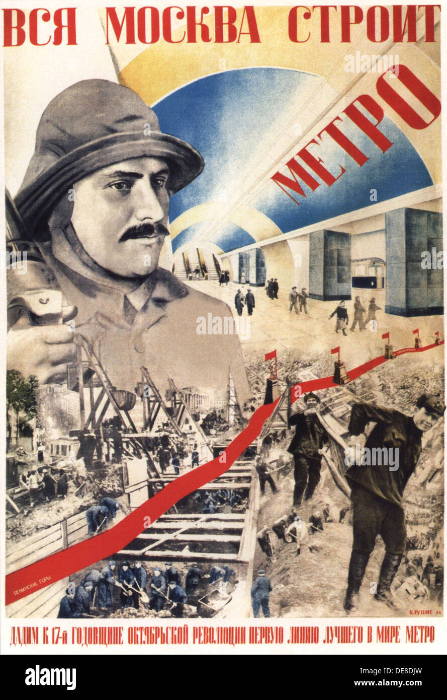 Tous les builds de Moscou le Métro (poster), 1934. Artiste : Gustav Klucis, (1895-1938) Banque D'Images