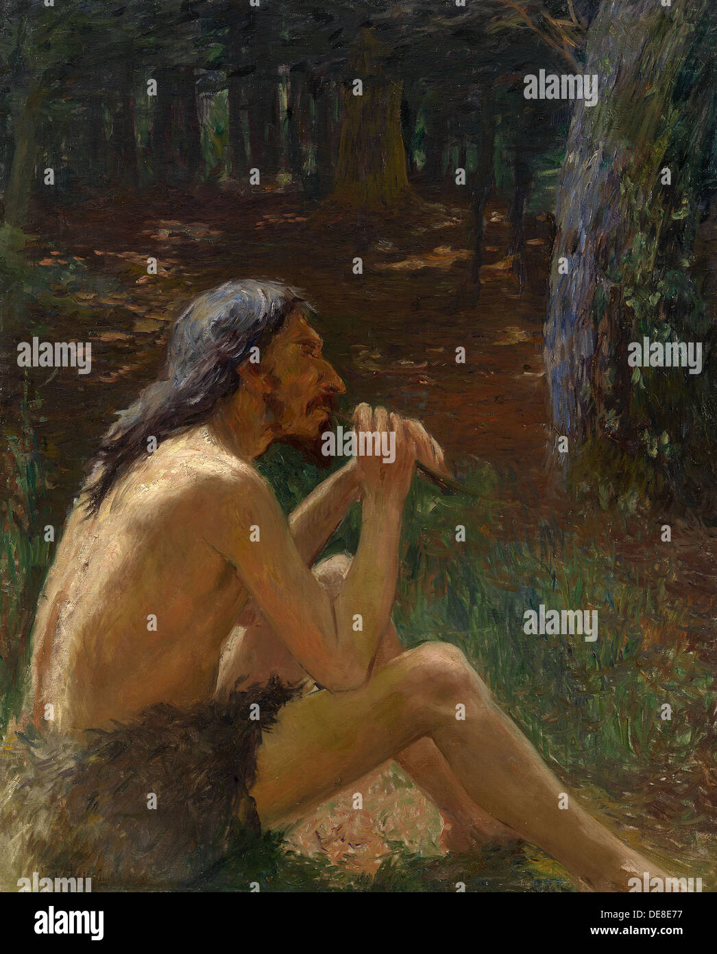 Caveman jouer de la flûte. Artiste : Kuznetsov, Konstantin Pavlovitch (1863-1936) Banque D'Images