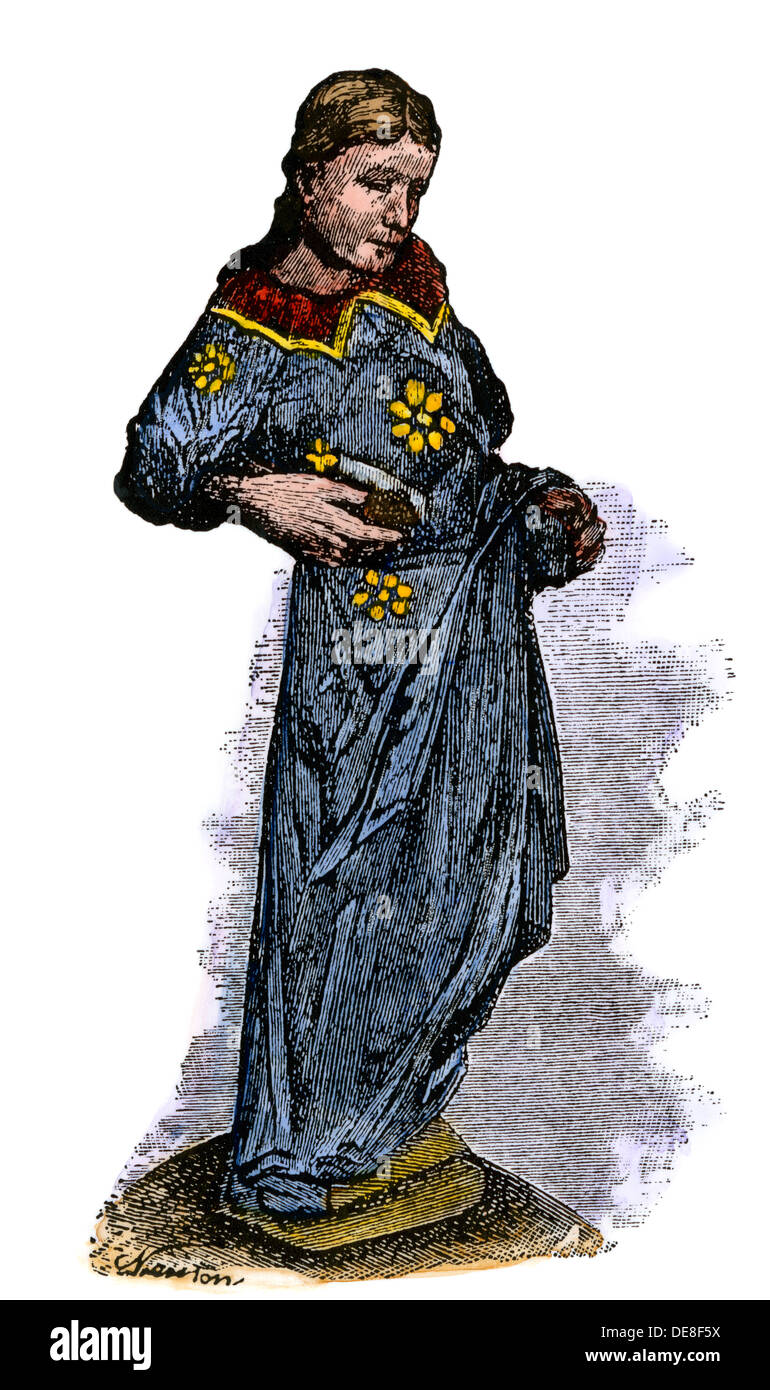 Figure de proue du navire du Vasco da Gama 'San Raphael.' à la main, gravure sur bois Banque D'Images