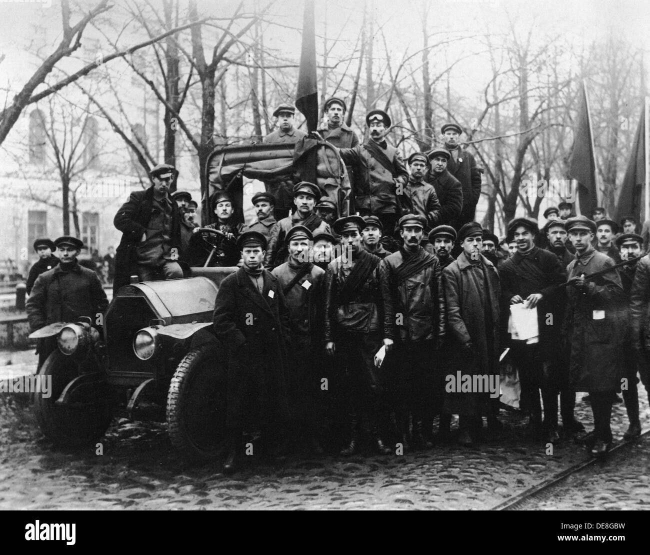 Un groupe d'hommes de l'Armée Rouge. Petrograd, 1917. Banque D'Images