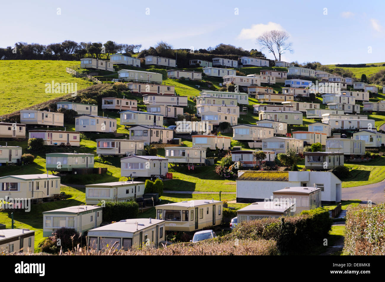 Parc de maisons mobiles sur la côte jurassique au Beer, Devon, UK Banque D'Images