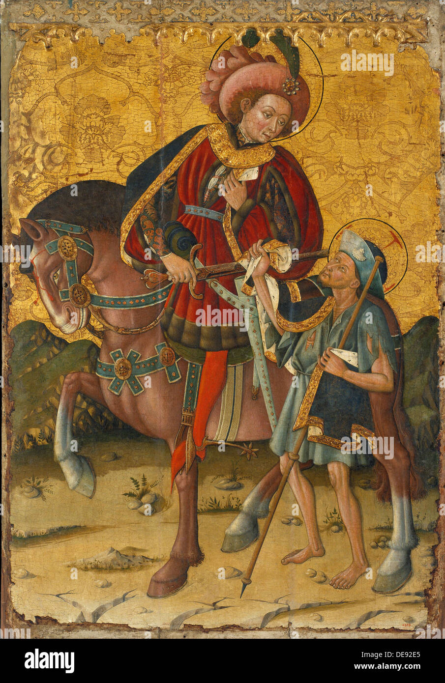 St martin de tours partageant son manteau avec un mendiant Banque de