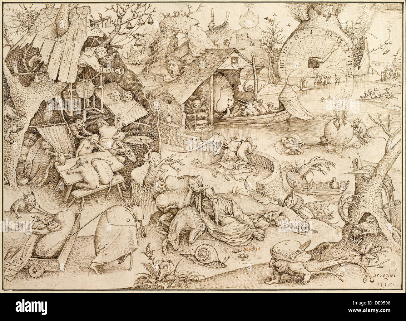 L'acédie (paresse) de la série Les sept péchés capitaux, 1557. Artiste : Bruegel (Brueghel), Pieter, l'ancien (ca 1525-1569) Banque D'Images